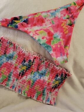 Zaful Multicolor Tie-Dye Pink Bikini Set